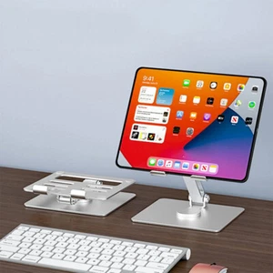 Metal Tablet Stand 360° Rotate Foldable Desk Holder For iPad Pro 12.9 11 iPhone - Picture 1 of 16