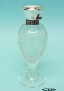 English Sterling Silver Mounted Cut Glass Vanity Perfume / Scent Bottle - Picture 1 of 6