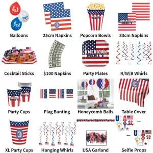 USA AMERICA STARS & STRIPES THEME DECORATIONS - PARTYWARE COMPLETE SELECTION - Picture 1 of 17