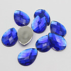 100 Royal Blue Flatback Acrylic Rhinestone TearDrop Gem Beads 13X18mm No Hole