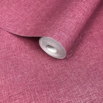 Papel Pintado Texturizado Tejido Rojo Borgoña Granate Rollos de Revestimiento de Pared Oro Tela Estrella Foto 1 de 4