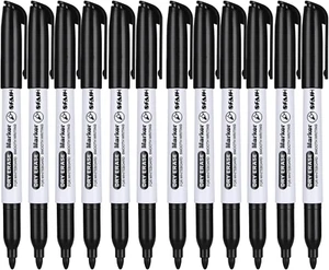 12 Pack Fine Tip Dry Erase Markers - Black Low Odor Whiteboard Markers for Kids - Picture 1 of 12