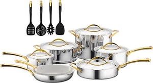 Nutrichef NCSTS16 16Pc Clad Cookware + Nylon Utensils - Picture 1 of 8