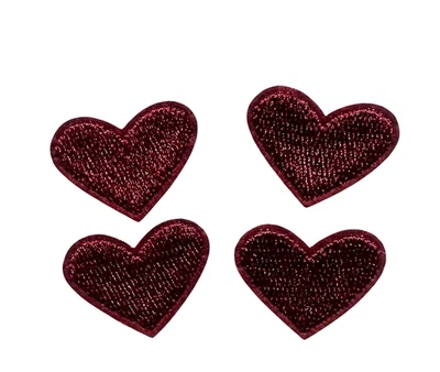 set of 4 irons on patch applique burgundy heart 1 x 3/4 inch - Image 1 of 4