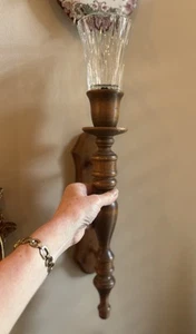 Vintage große Holz Wandleuchte mit Glas Windlicht Landhaus Kern MC - Bild 1 von 16