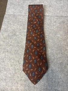 LANDS' END Tie Men's Brown/Blue Abstract Pattern 100% Silk Handmade USA - Picture 1 of 4