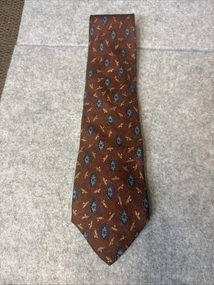 Corbata para hombre LANDS' END marrón/azul patrón abstracto 100 % seda hecha a mano EE. UU. Foto 1 de 4