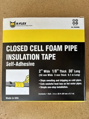 K-FLEX USA 12 pack- K-Flex CLOSED CELL FOAM PIPE INSULATION TAPE Self-Adhesive 2" Wide 1/8"