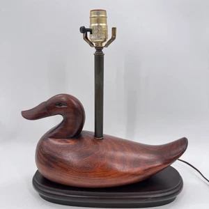 Vintage Solid Wood Duck Decoy Table Lamp Mid Century Artisan Carving - Picture 1 of 12