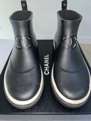 Chanel Black Rain Boots, Ankle Boot , Authentic. Original Box - Image 1 of 4