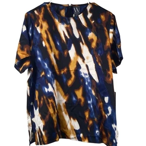 Worthington Top Damen Gr. Large blau gold abstrakt Reißverschluss leicht Büro - Bild 1 von 4