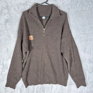 Men's Swanndri Mariner Zip Neck Sweater Brown 80% WOOL Warm Jumper Size L - Picture 1 of 5