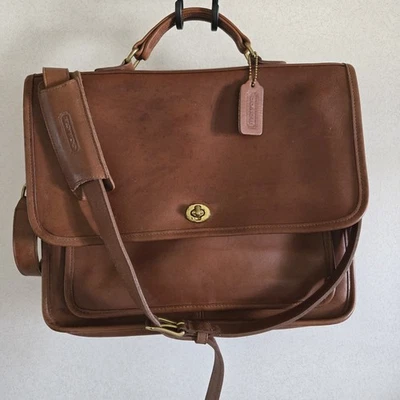 Vintage Coach  Mahogany Brown Leather Briefcase Shoulder Bag Turn Lock 5181 - Image 1 of 4