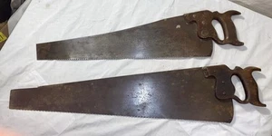 PAIR OF VINTAGE CARPENTER'S HAND SAWS 26" & 30" - Picture 1 of 6
