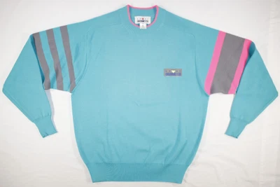Vintage Obermeyer Sport Sweater Men L Hurricane Wool Acrylic 80's Neon Teal Pink - Image 1 of 4