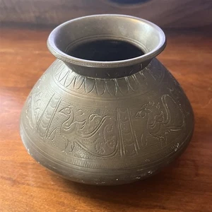 Antica ciotola indiano Kashmir bronzo duro calligrafia araba intorno - Foto 1 di 5
