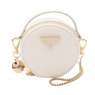 PRADA Saffiano Triangle Mini Pouch Crossbody Shoulder Bag 1NR023 Leather White - Image 1 of 4