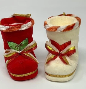 Vintage Weihnachten 2er Set beflockt Styropor Weihnachtsmann Stiefel Ornamente - Bild 1 von 8