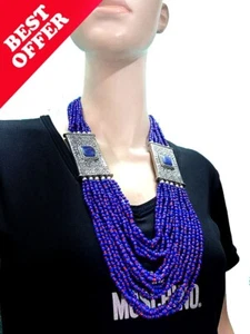 N7893A Tribal Tibetan Fashion Long Glass Multi Strand Gypsy Necklace India Women - Picture 1 of 8
