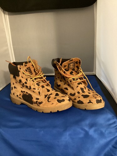 Stivaletti impermeabili Timberland in pelle marrone taglia 8 stampa leopardata