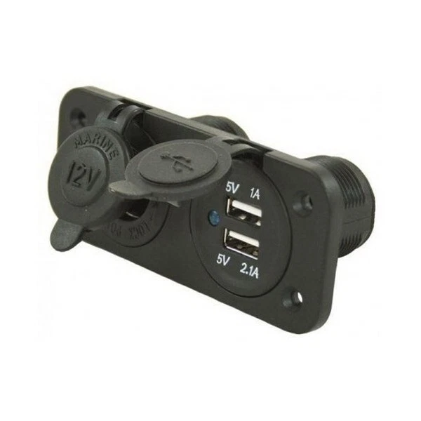 PRESA DOPPIA 12 V USB+ ACCENDISIGARI ACCESSORI BARCA NAUTICA