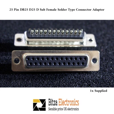 25 Pin DB25 D25 D Sub Female Solder Type Connector Adaptor Black - image 1 of 3