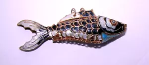 Gelenkfisch Anhänger Vintage chinesisch bemalt Emaille 10K Gold vergoldet - Bild 1 von 4