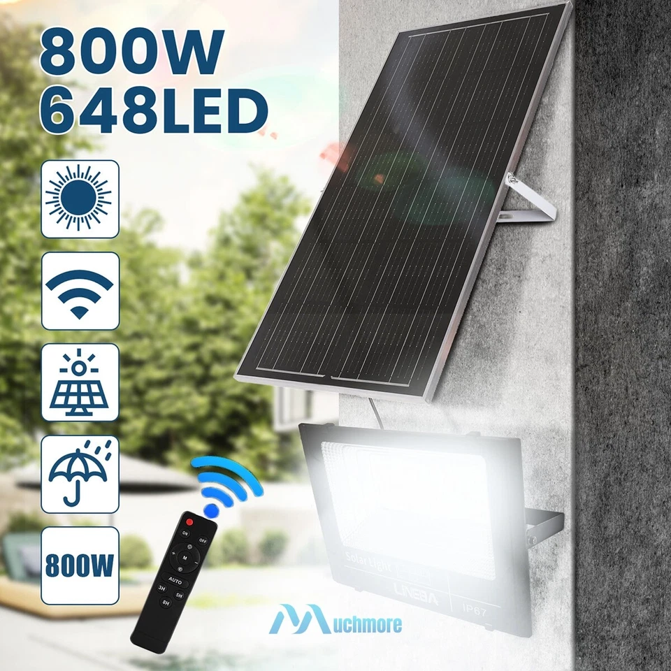800W LED Solar Flood Light IP67 Dusk to Dawn 30AH Battery 35W Solar Panel+Remote - Image 1 of 4