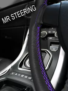 FOR TOYOTA CAMRY 1996-2006 LEATHER STEERING WHEEL COVER PURPLE DOUBLE STITCHING - Picture 1 of 3