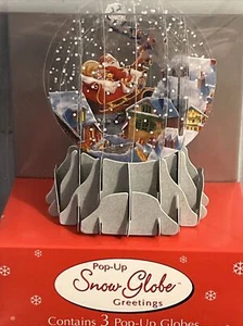Set of 3 Santa Claus Reindeer Sleigh Pop-Up Snow Globes w/ Note Card & Envelopes - Picture 1 of 6