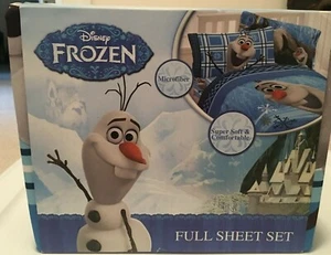 Disney Frozen Snowman Olaf Themed Microfiber Full Sheet Set Blues Soft NEW - Picture 1 of 17