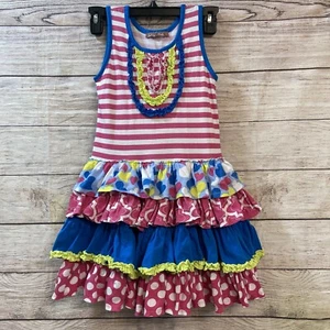Jelly the Pug I Heart U Chloe Striped Girl’s Dress Sleeveles Tiered Ruffles Sz 7 - Picture 1 of 8