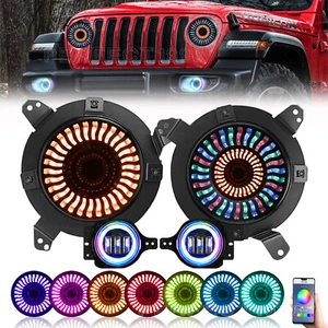 For Jeep Wrangler JL Gladiator 18-23 7'' RGB LED Headlights Fog Lamps Combo Kit - Foto 1 di 12
