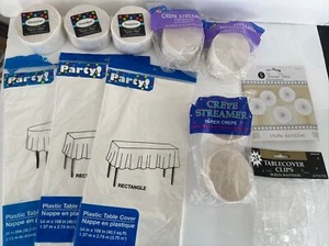 Plan A Party Crepe Streamer Lot w/Table Cover, Clips, and Tissue Fans - Picture 1 of 9