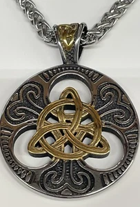 Celtic Triquetra Necklace Knot Amulet Charm 24” All Stainless Mens Luck 20% Off - Picture 1 of 7