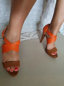 LONGCHAMP orange/braune Ledersandalen mit hohem Absatz - Größe 40 EU - Made in Italy - Bild 1 von 12