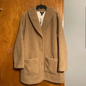 Susan Graver Weekend taupe elfenbeinfarben wendbarer Sherpa Polarfleece-Mantel neu mit Etikett Größe XL - Bild 1 von 10