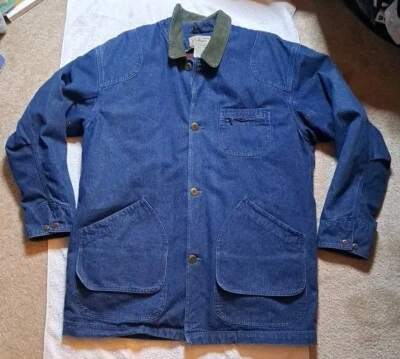 Abrigo LL Bean Para Hombres XL Alto Azul Denim Franela Forrado Granero Tareas Pana Cuello Foto 1 de 4