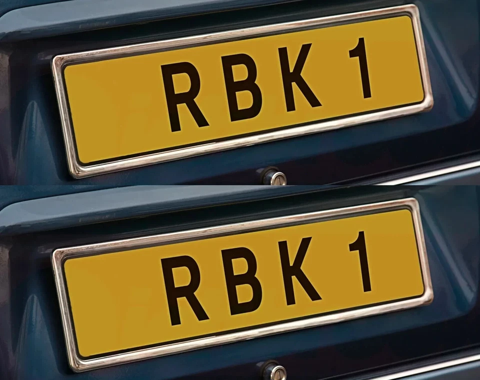 2 x Stainless Steel Car Registration Number Plate Surround with Fitting Kit - Image 1 of 1