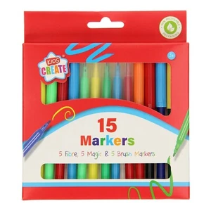 Kids Art Fun Home School Pen 5 Fibre 5 Magic 5 Brush Marker drawing Colour 15 Pk - Picture 1 of 1