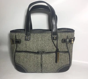 Chaps grau Fischgrät Tasche Schultertasche Handtasche Geldbeutel Doppelgriff - Bild 1 von 14