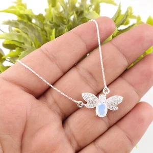 Joyería de plata de ley 925 con piedras preciosas de ópalo lechoso para mujer colgante de circón de 0,50" - Imagen 1 de 8