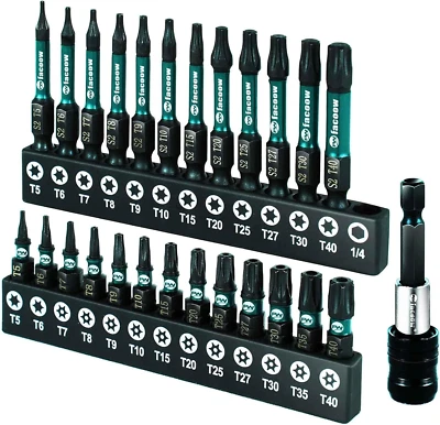 Torx Bit Set(T5-T40), 26 Pack Security Torx Bits Set with Magnetic Tips,Tamper P - Immagine 1 di 4
