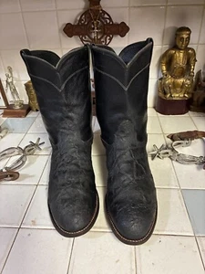 Larry Mahan schwarz mandelförmige Zehenpartie Ropers exotischer Lederdruck Stiefel hergestellt in USA 12 XE - Bild 1 von 16
