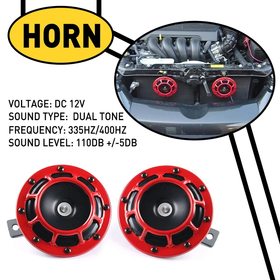 Red Electric Compact Car Horn Super Loud For Car SUV Truck 12V 115db 125 mm Foto 1 de 4