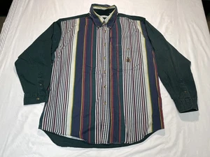 Vintage Bugle Boy Shirt Mens Large Multicolor Striped Button Up Crest Pocket 90s - Picture 1 of 7