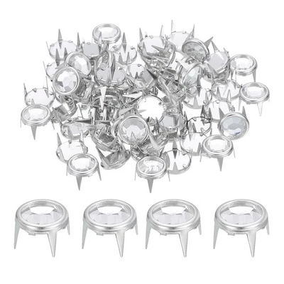 60 Pcs Rhinestone Studs, 10mm Round Rivets Claw Beads Nailhead, Gold/White - Image 1 of 4