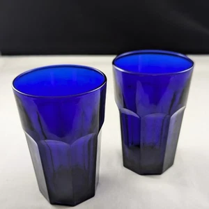 Lot of 2 Libbey Glass Company Gibraltar Cobalt Blue 14 Oz Paneled Tumbler - Picture 1 of 9