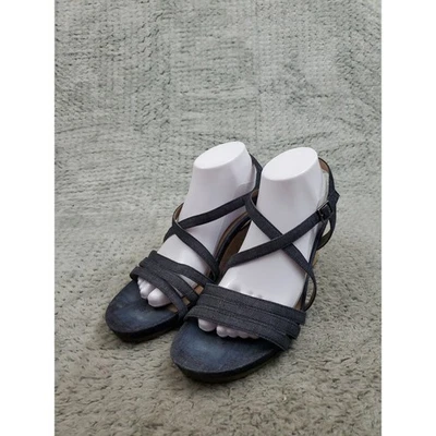 Abeo Wedge Sandals Womens Size 10 Blue Denim Strappy Slingback Comfort Orthotic - Image 1 of 4