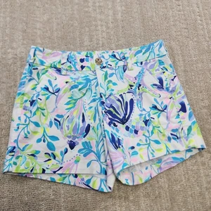 Lilly Pulitzer Kellar Shorts Women 2 Stretch Chino Printed Maximist Beach Knit - Picture 1 of 9